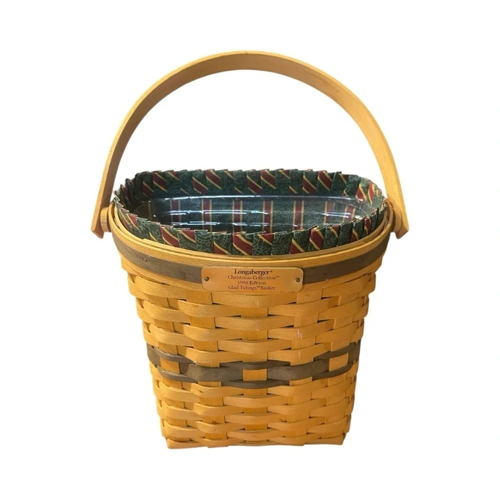 Vtg Longaberger Christmas Collection 98 Glad Tidings Basket Cloth Plastic Liner